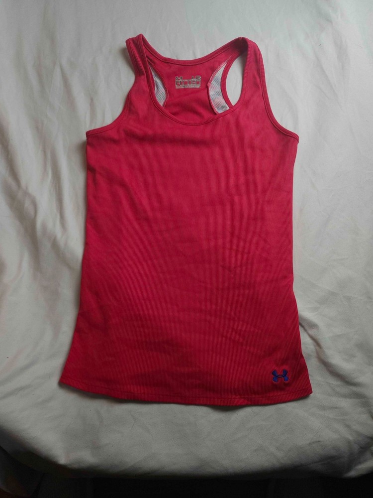 Under Armour Tank Top Womens L Red Rib Knit HeatGear Fitted Racerback Running