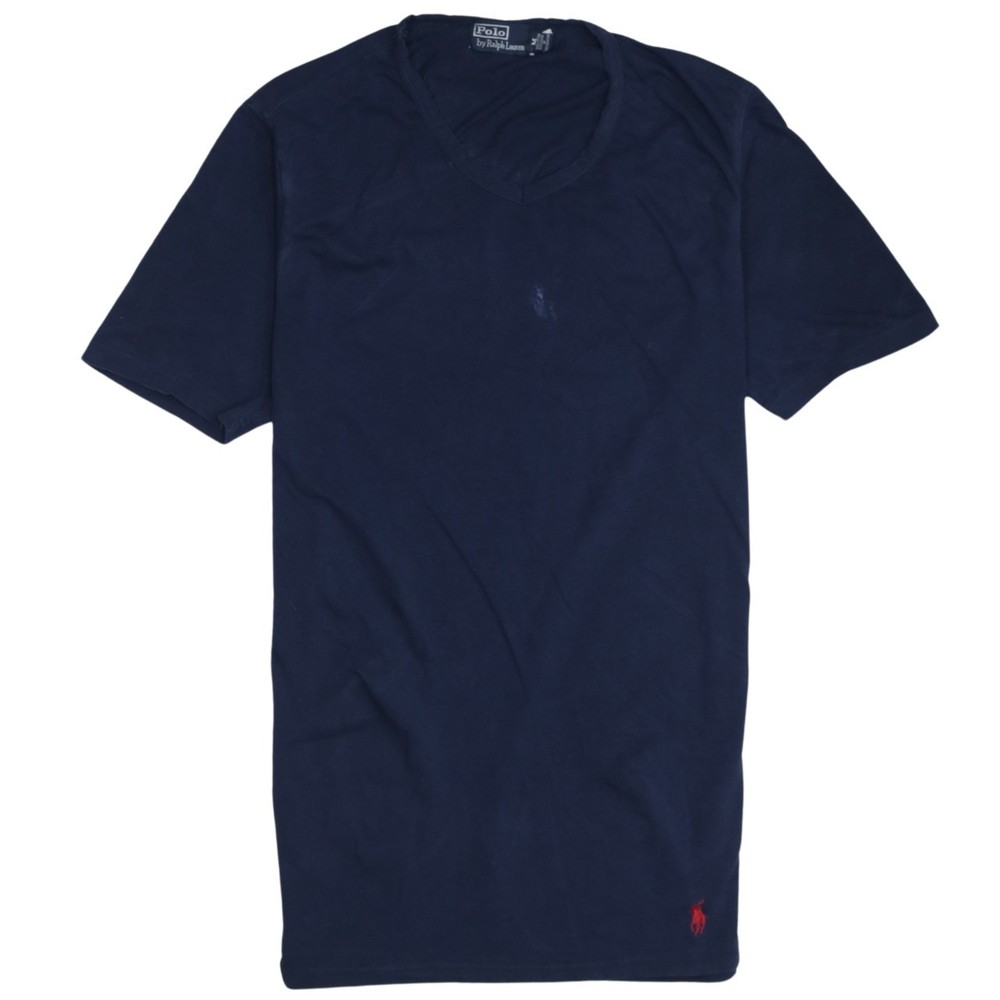 Polo Ralph Lauren Mens T Shirt Navy Blue V Neck Red Pony Logo Jersey Cotton M