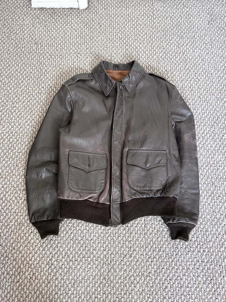 Vintage Avirex Type A-2 Brown Leather Bomber Jacket Made In USA Size 42