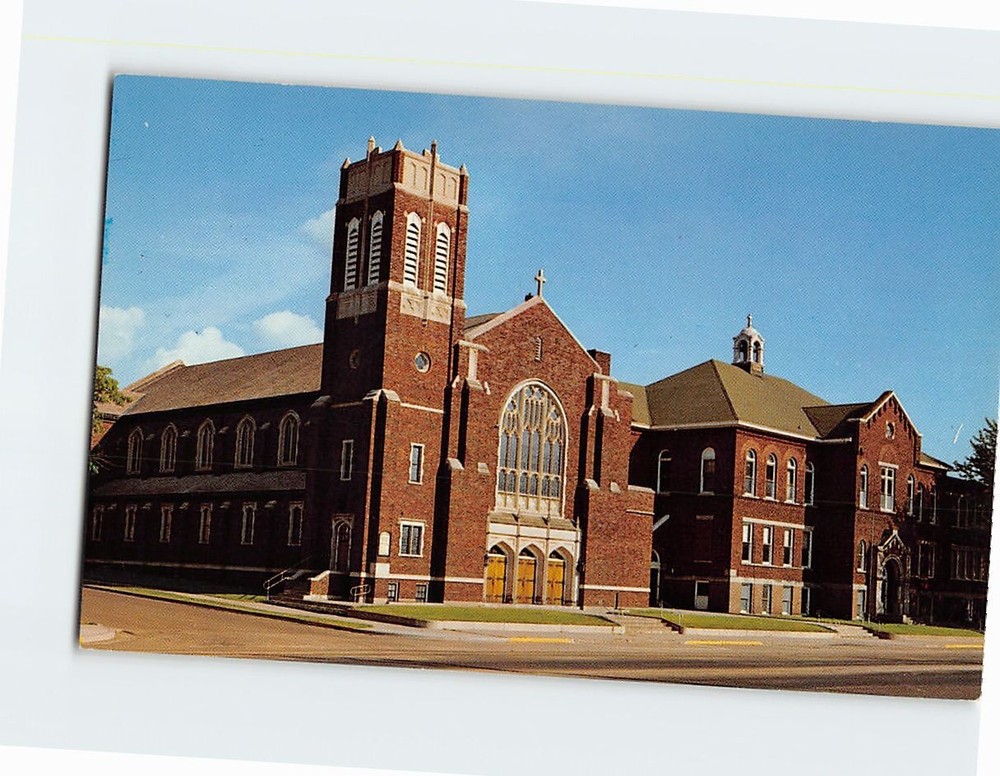 Postcard Sacred Heart Church And School Marshfield Wisconsin USA