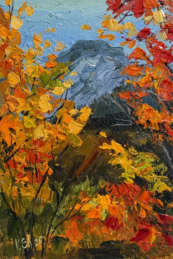 Golden AUTUMN LANDSCAPE FOREST Mountains ORIGINAL  Modern Art Oil painting