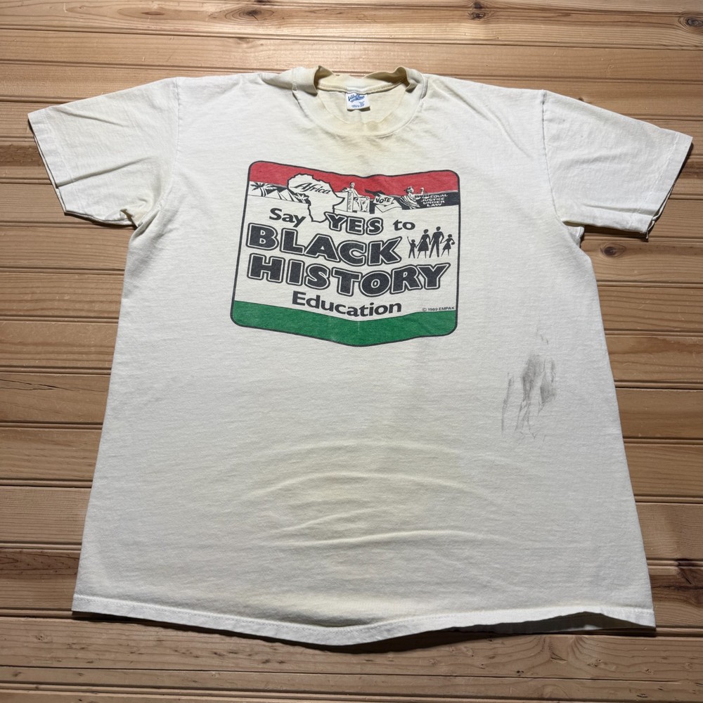 Vintage 1989 Black History Education Africa Political Graphic T-Shirt USA - XL