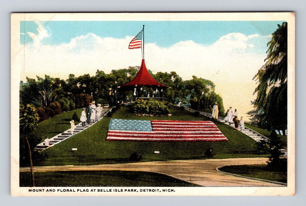 Detroit MI-Michigan, Mount & Floral Flag Belle Isle Park, Vintage Postcard