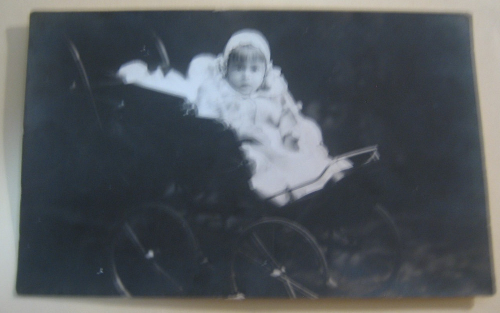 Antique Rppc Real Photo Postcard Unposted Child In Carriage Americana Fashion