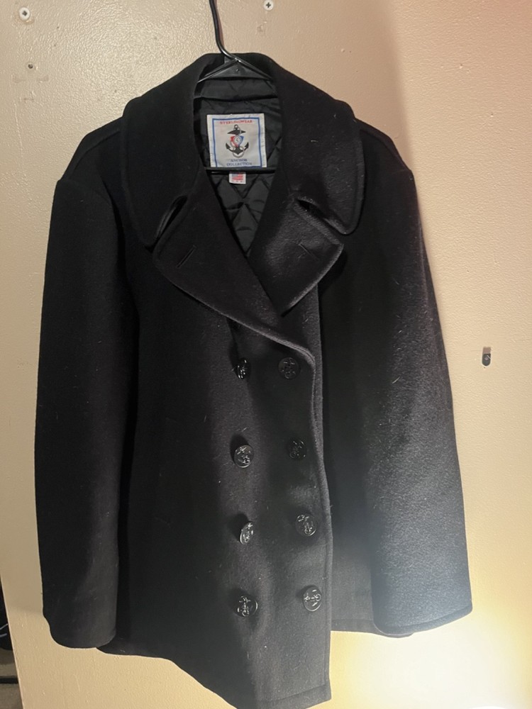 Vintage Sterlingwear Anchor Collection 48 Black Coat Jacket Wool Peacoat