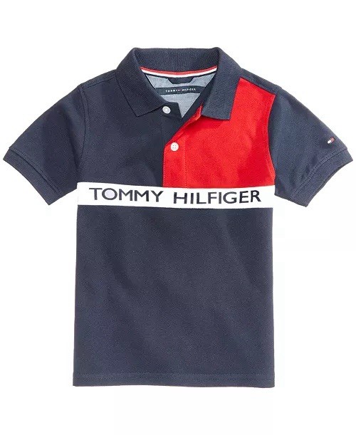 Tommy Hilfiger Boys Colorblock Logo Polo Shirt Navy Red White Size S 8/10