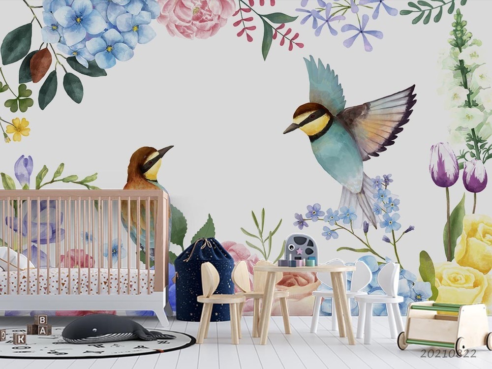 3D Hand Drawn Floral Bird Wall Murals Wallpaper Murals Wall Sticker