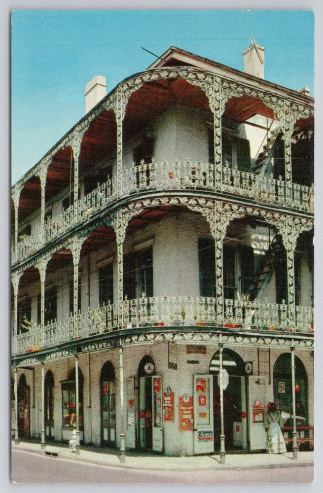 New Orleans Postcard 700 Royal Street Lace Balconies French Quarter Chrome