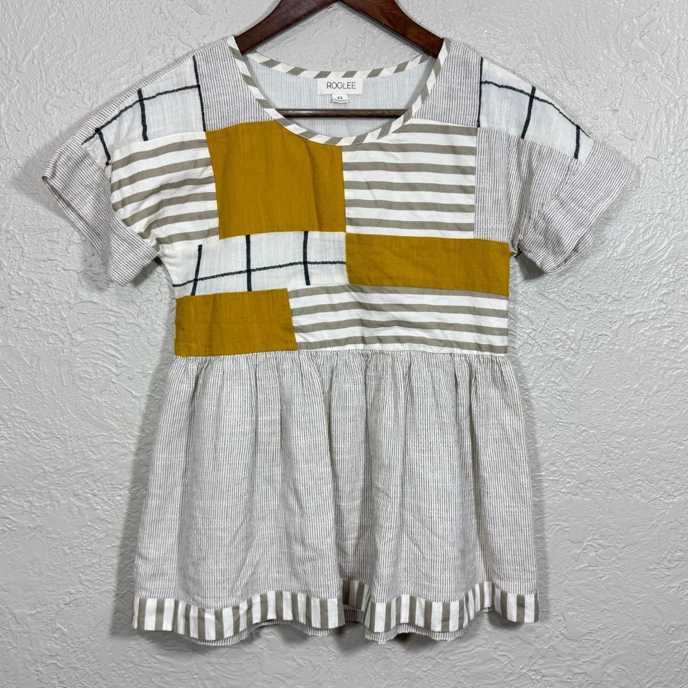 ROOLEE Patchwork Babydoll Top XS Peplum Cotton Lined Garden Cottage Lagenlook
