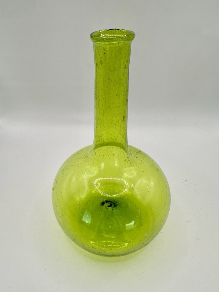 Vintage Hand Blown Art Glass Lime-Green apothecary-style vase Handmade,MCM