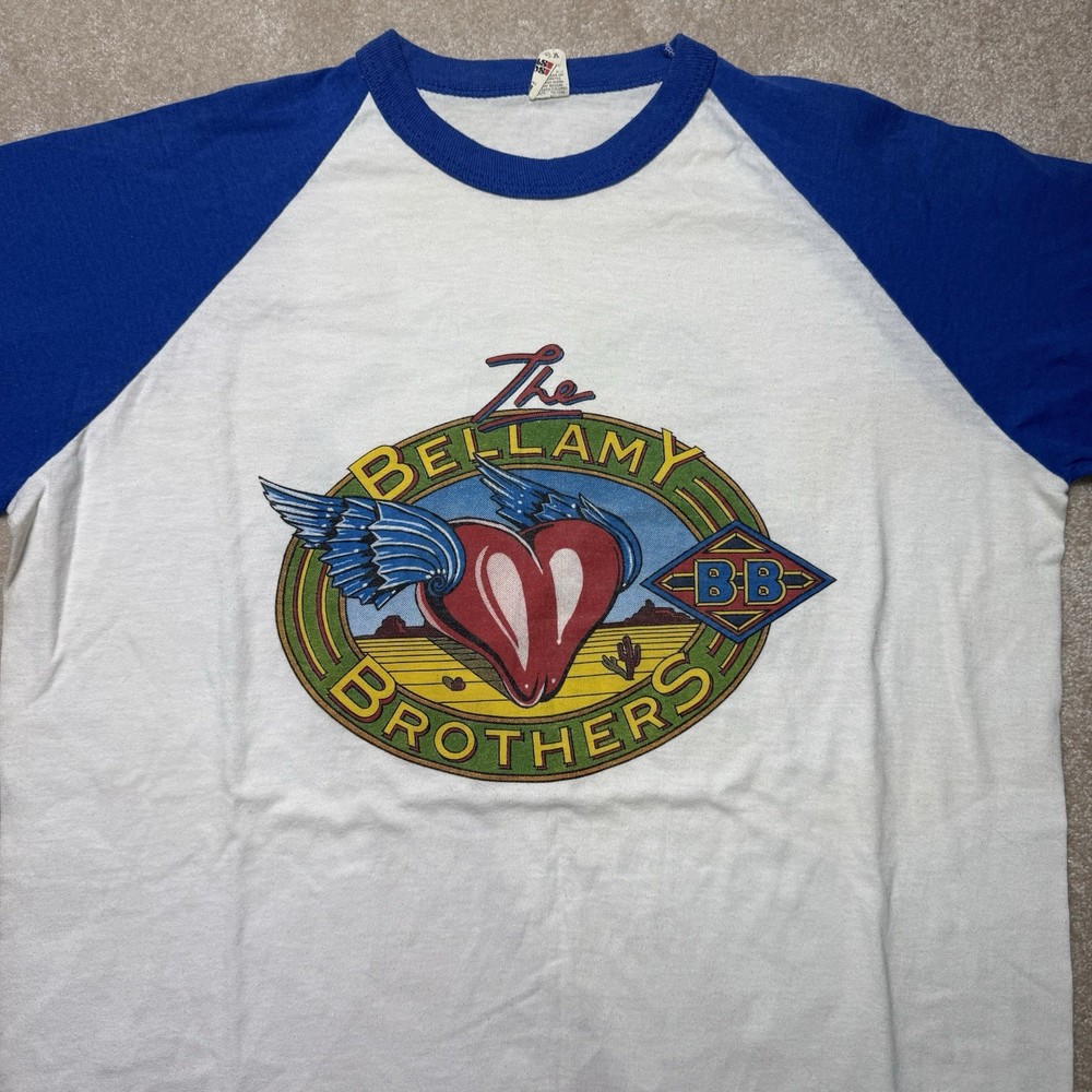 Vintage 80s The Bellamy Brothers Raglan Tee Shirt Size Large Band Country Music