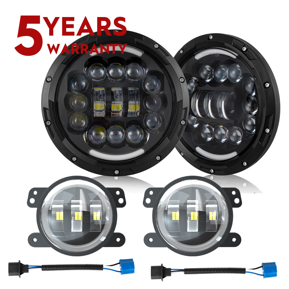 7-Inch LED Headlights with Hi-Lo DRL and 4-Inch Fog Lights for Freightliner Century Class