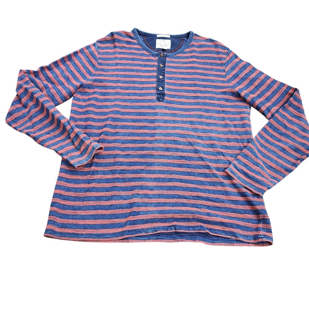 Lucky Brand Shirt Mens Large Blue Red Striped Henley Long Sleeve Casual Top