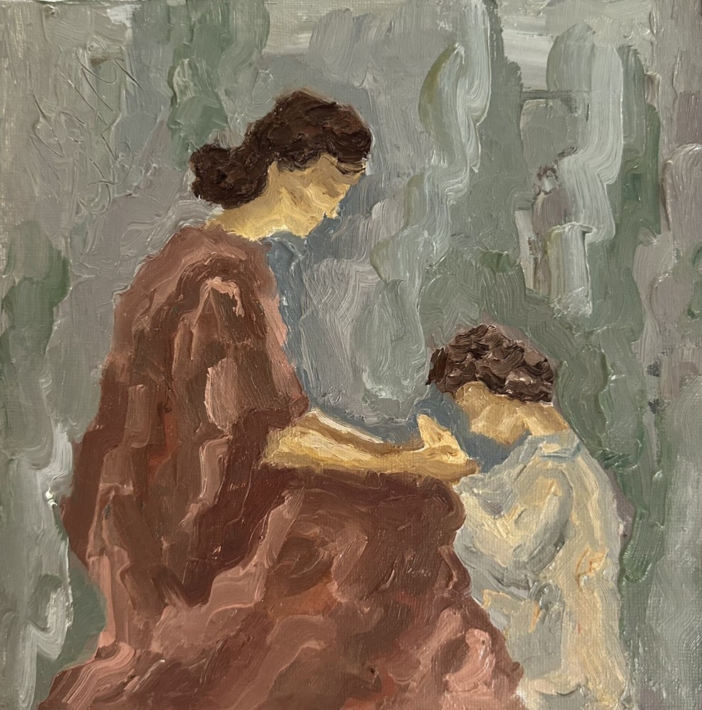 Mother and Baby Original Impressionist Oil Painting  Portrait Art
