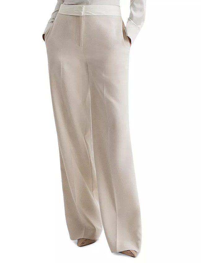 Reiss women's Maya Neutral Beige wide leg Trousers Pants - size 6