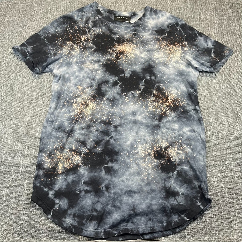 PacSun Mens Tie Dye Galaxy Short Sleeve Scalloped Long Fit T Shirt Size S
