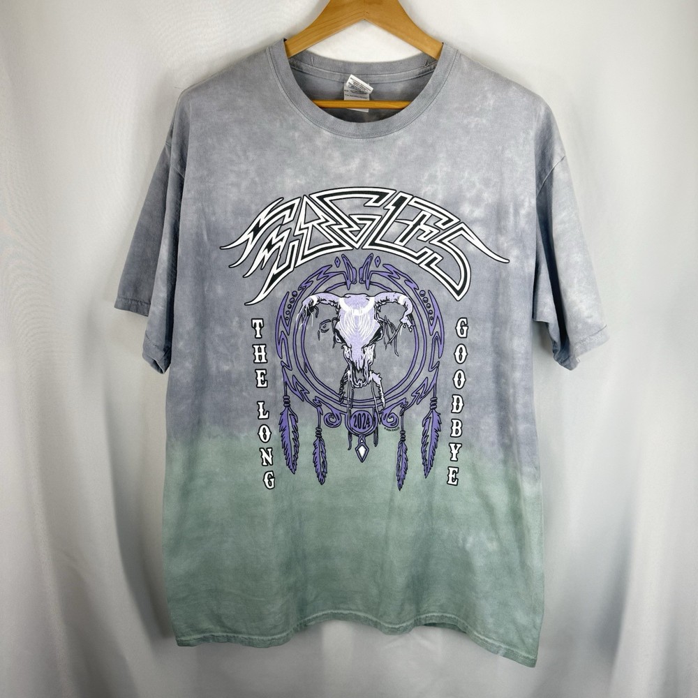 Eagles Goodbye Tour 2024 Tie Dye Band Tee Classic Rock Concert Shirt XL Gray