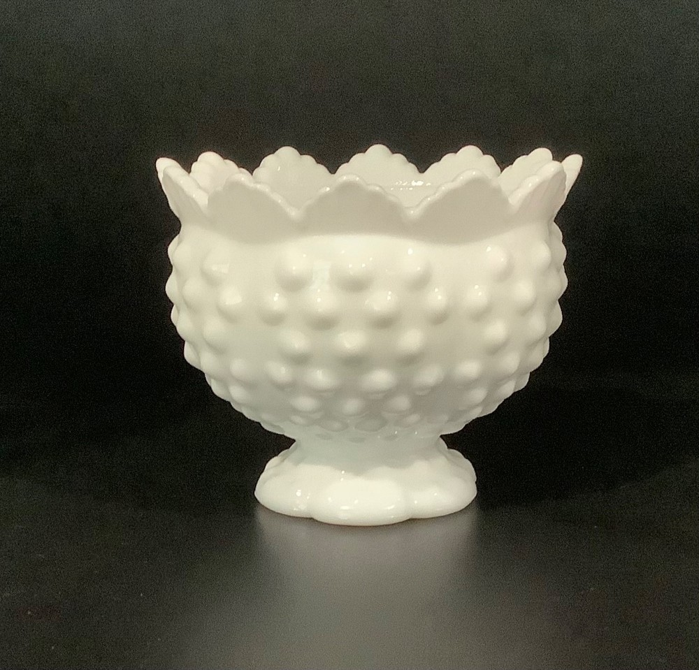 Fenton White Milk Glass Hobnail Taper Candle Holder Vtg Mid century