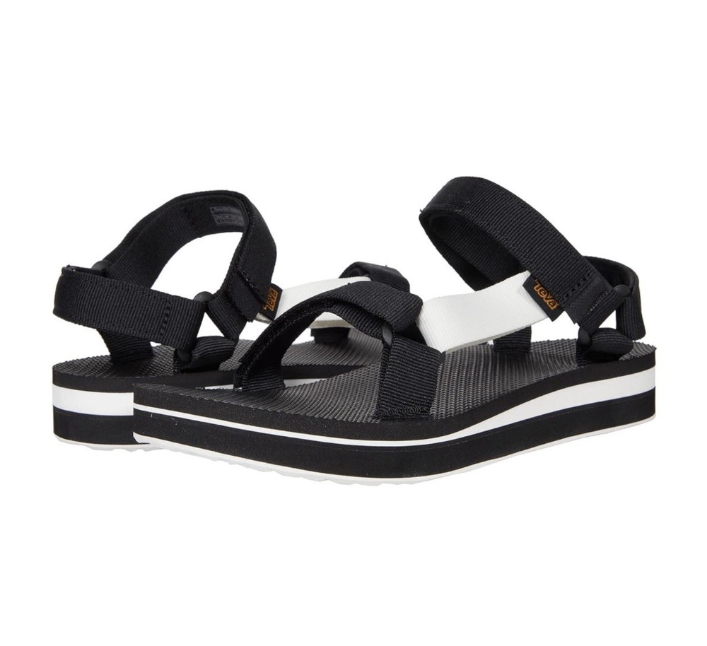 TEVA BLACK/ BRIGHT WHITE MIDFORM UNIVERSAL SANDALS, WOMEN US 10