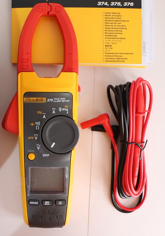 Fluke 375 True Rms clamp meter 1000V Cat III IV 600V Leads HZ iflex