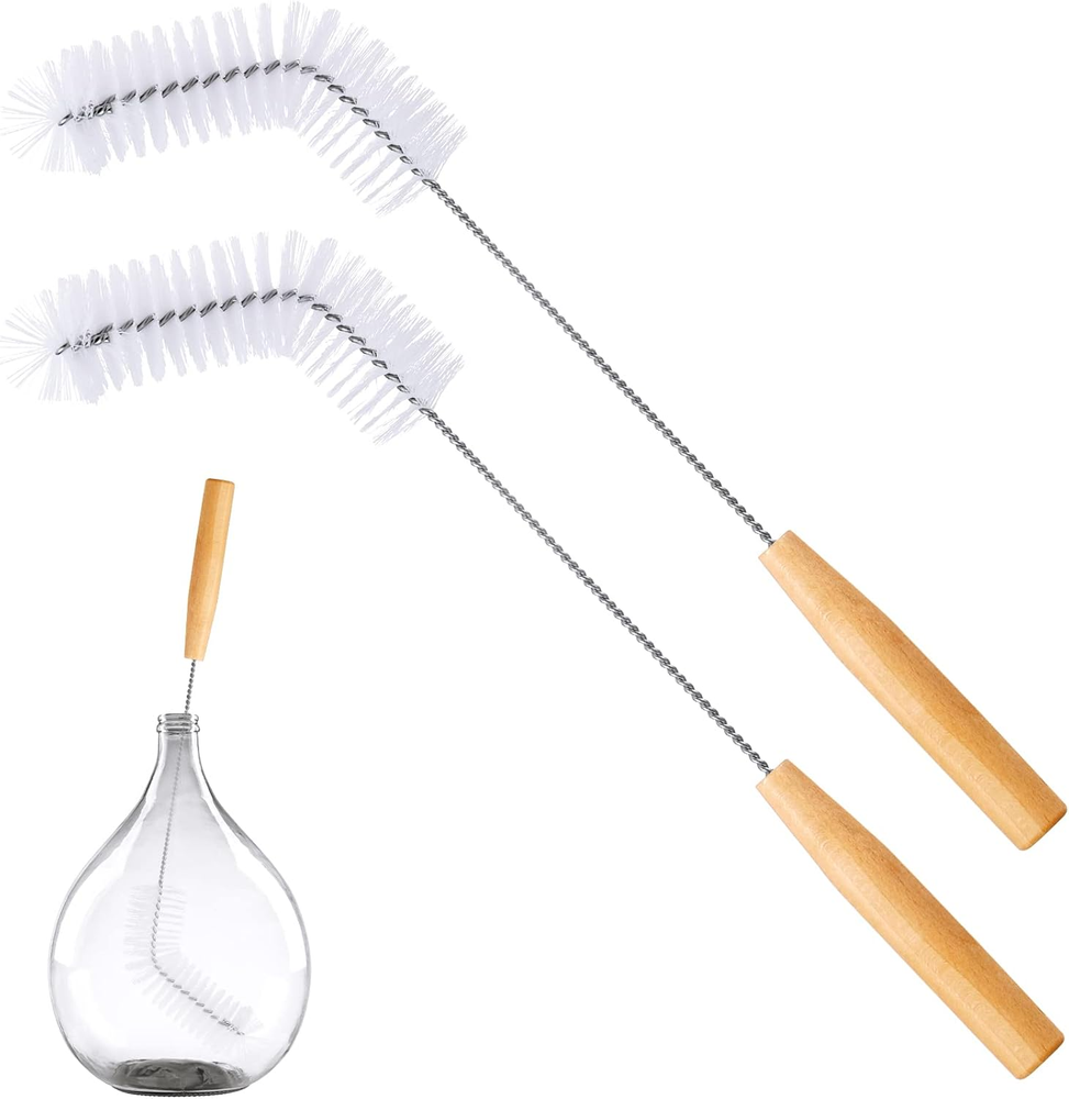 2-Pack 13-Inch Nylon Carboy Cleaning Brush with Wood Handle for Gallon Jugs
