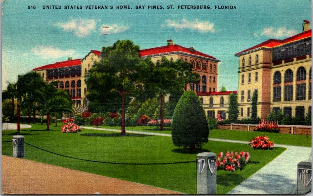 Bay Pines FL Veteran's Home St. Petersburg Linen Postcard 1940s Curt Teich