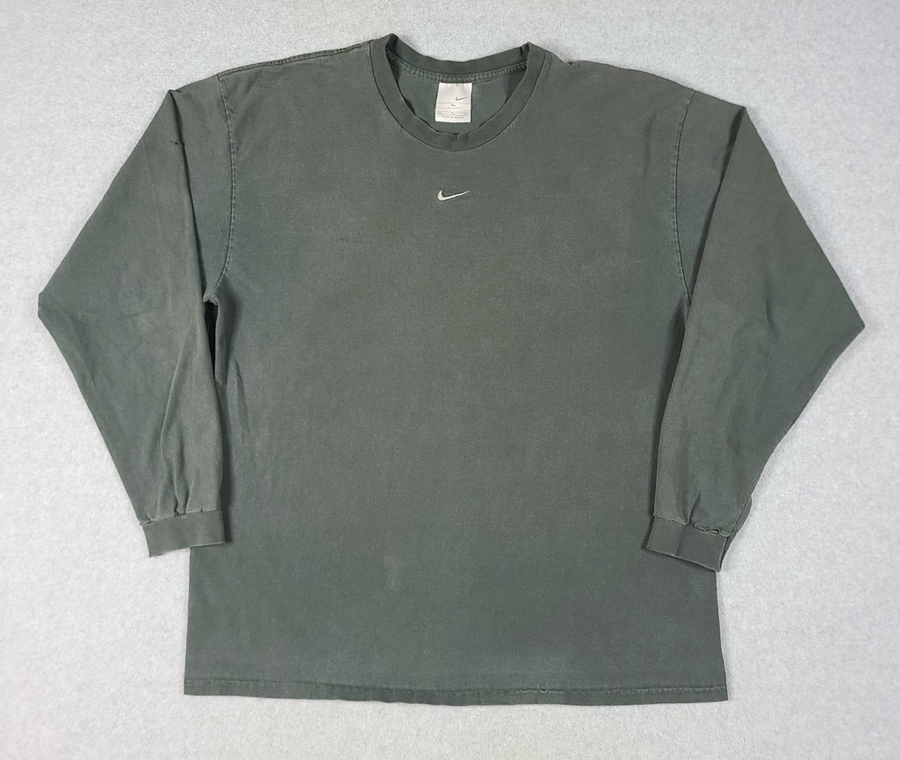 Vtg Y2K Nike Center Swoosh T-Shirt Long Sleeve Size XL Green Mens Distressed