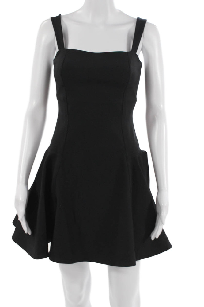 Simkhai Women Fit & Flare Mini Dress Black Square Neck Sleeveless Zip Size 0Free Shipping in US $100+ Orders | $6.95 Orders Below