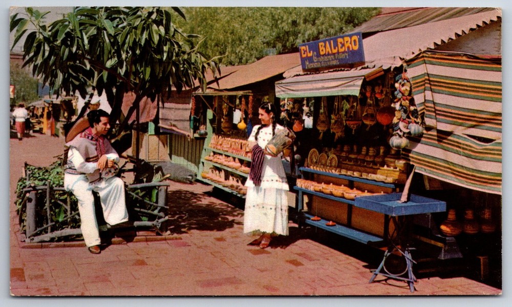Union Oil~Los Angeles California~Olvera Street Scene~PM 1941~Vintage Postcard