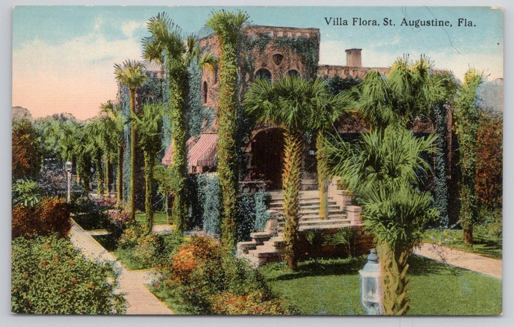 Villa Flora St. Augustine Florida Vintage Linen Postcard W.J. Harris Co.