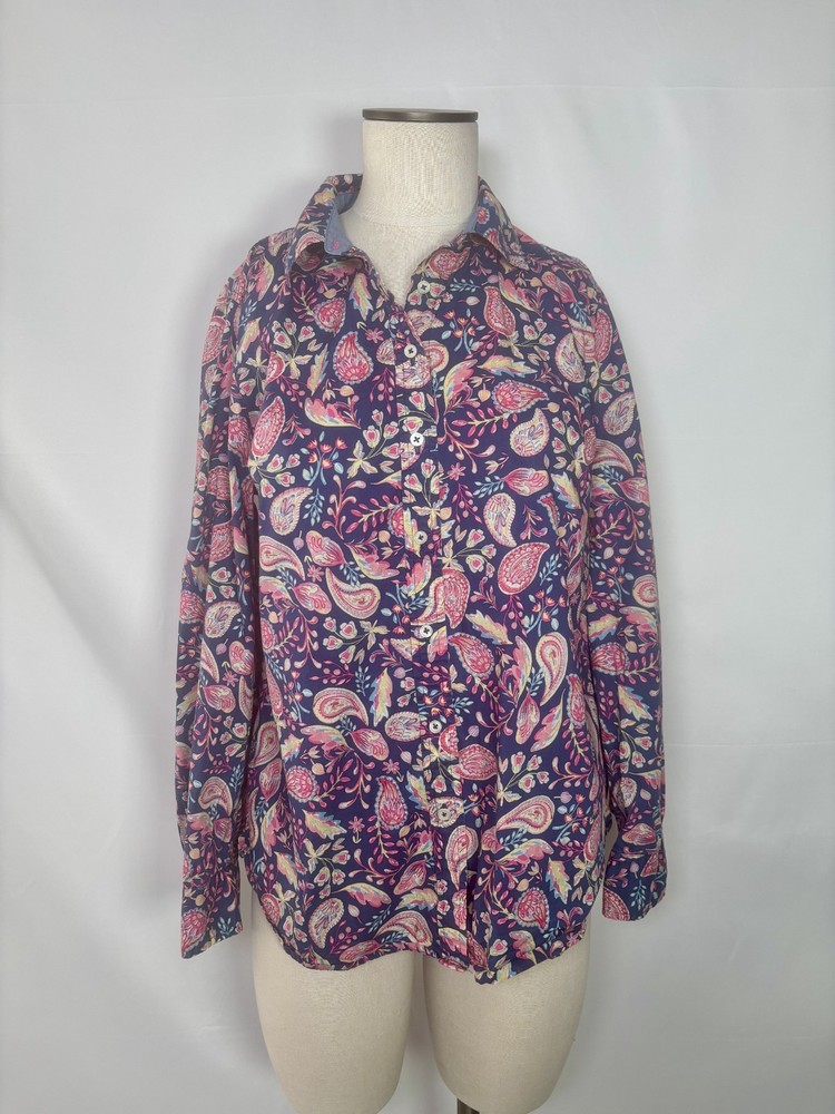 Talbots Shirt Womens Medium Paisley Floral Button Front Cotton Blouse
