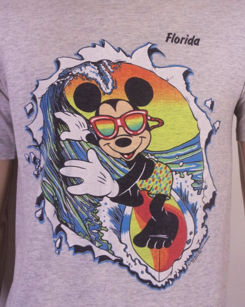vintage 80s Sherry single stitch Mickey Mouse Surfing T-Shirt 2 Sided thin SZ M