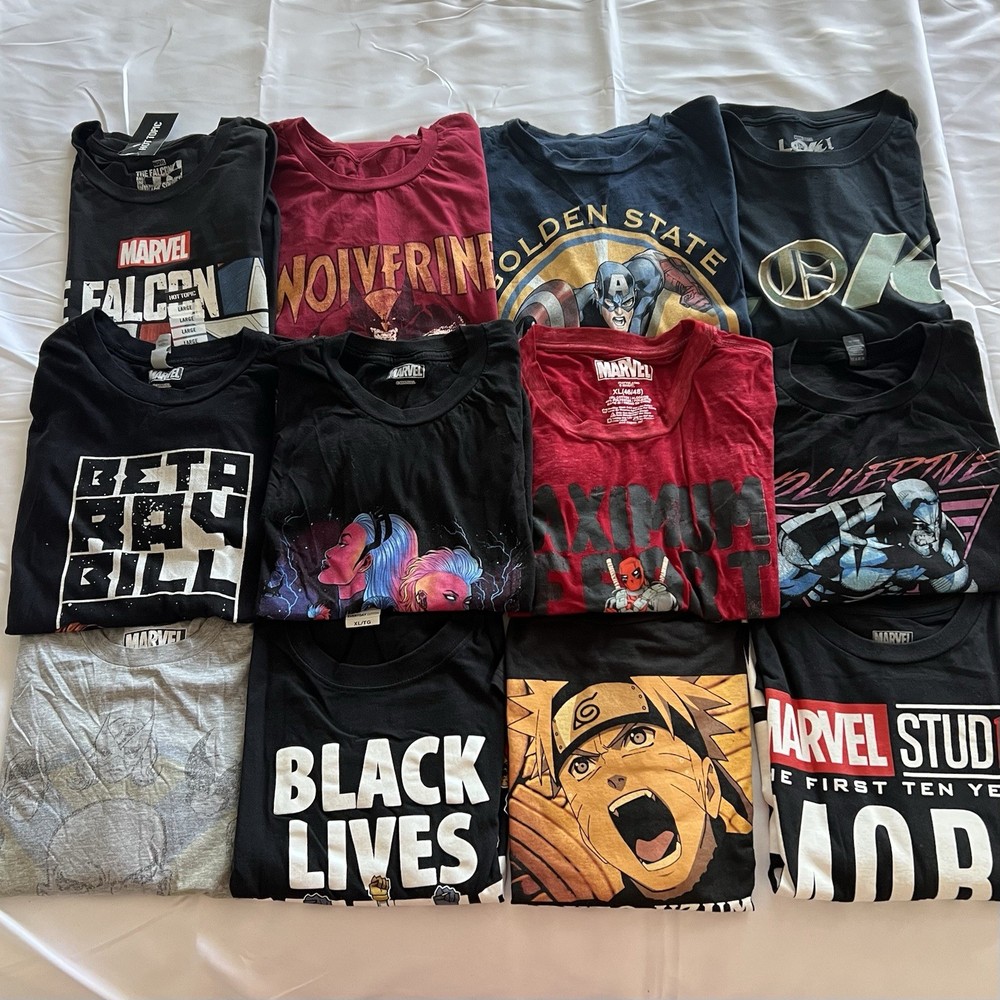 Marvel Anime Graphic T-Shirt Bundle 12 Tees Lot L XL Wolverine Loki Naruto