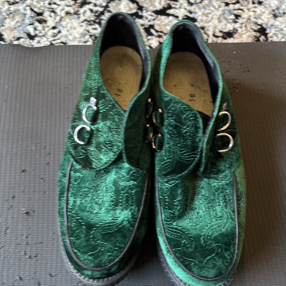 T.U.K. TUK Mondo Creeper Patterned Green Velvet Shoes men’s 11 euro. 44