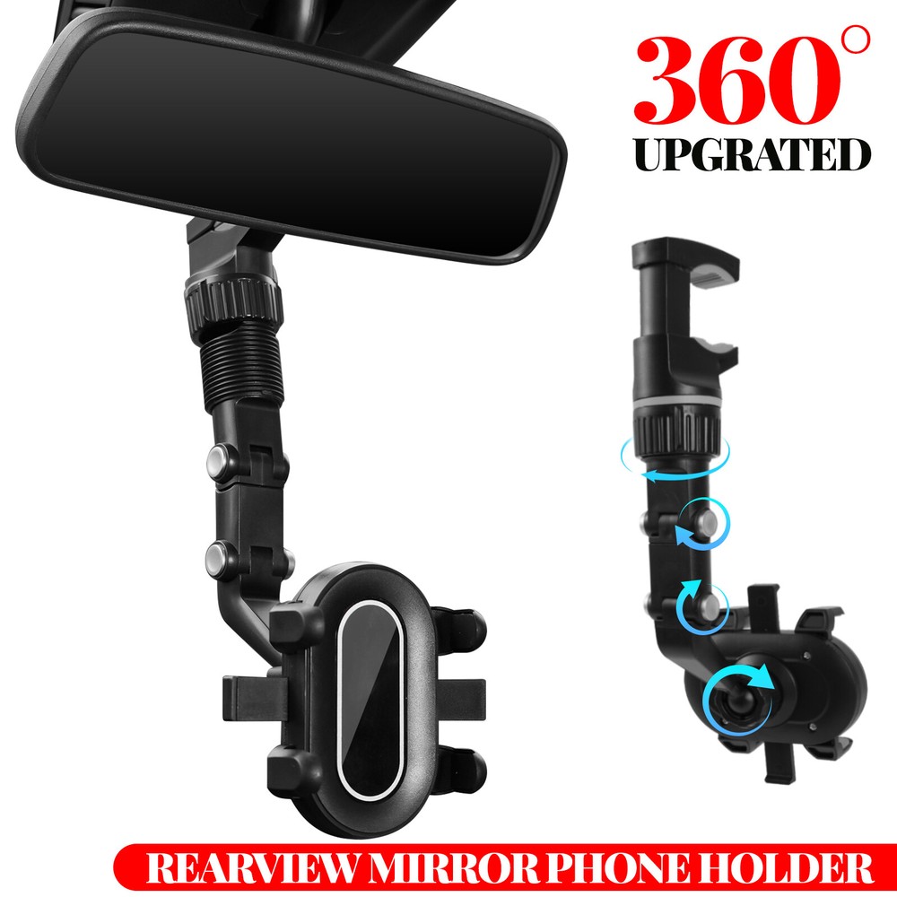 360° Rotatable Car Phone Holder Stand Rearview Rear View Mirror Mount Home Desk.