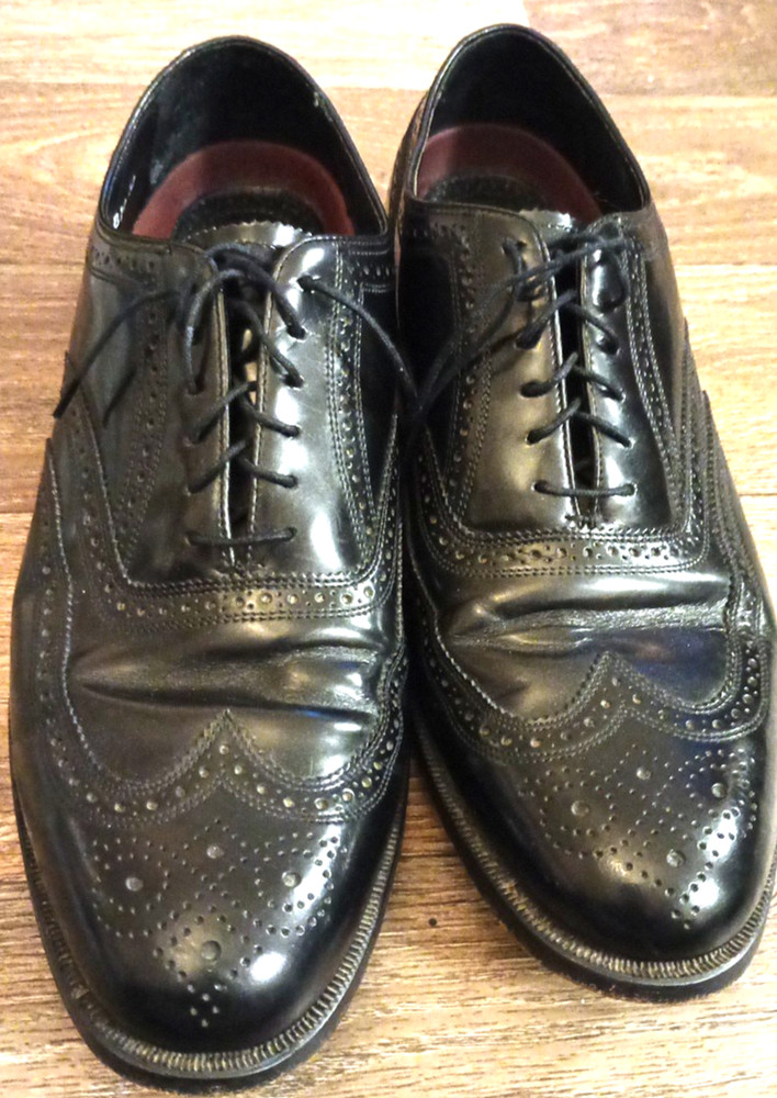 Size 12 Florsheim Black Leather Wingtip Oxford Dress Shoes Made India