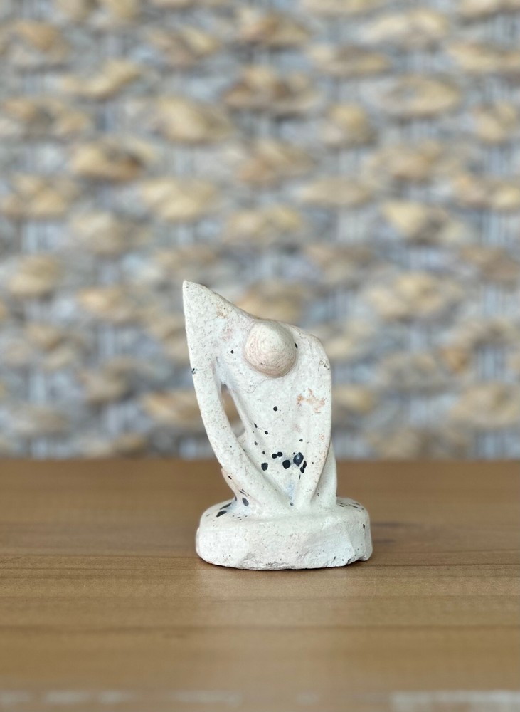 Abstract Modern Carved Stone Art Human Sculpture White With Black Specks 3.25”-image