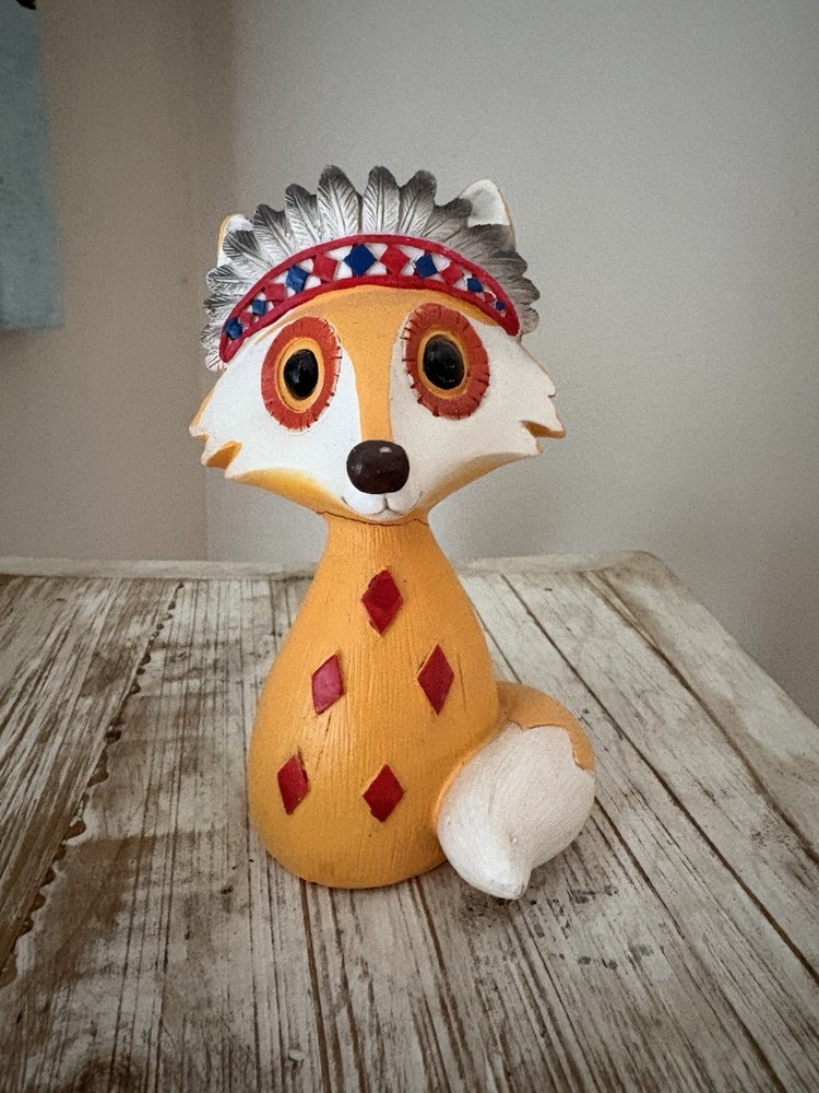 Resin Fox Indian with Headdress Figurine Thanksgiving or Harvest Fall Home Décor