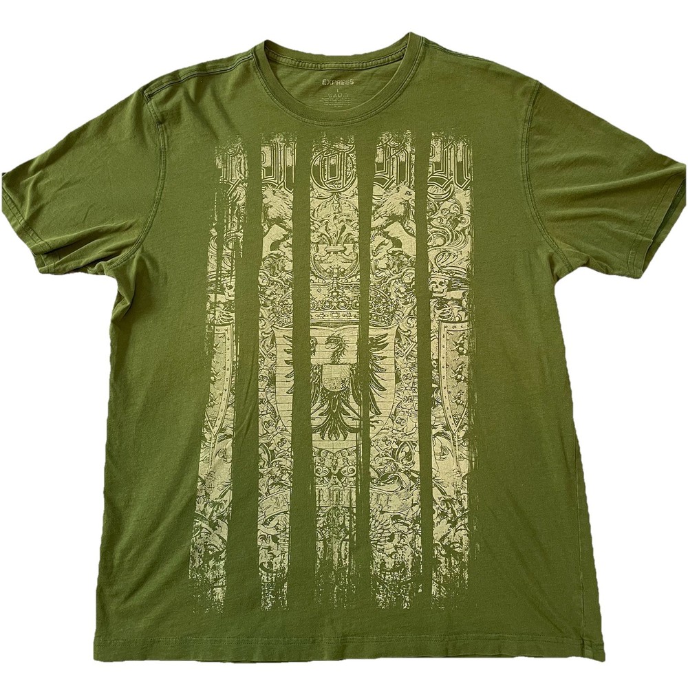 Express Cotton T-shirt Size Large  Green Royal Illusion script VTG Y2K Stylish