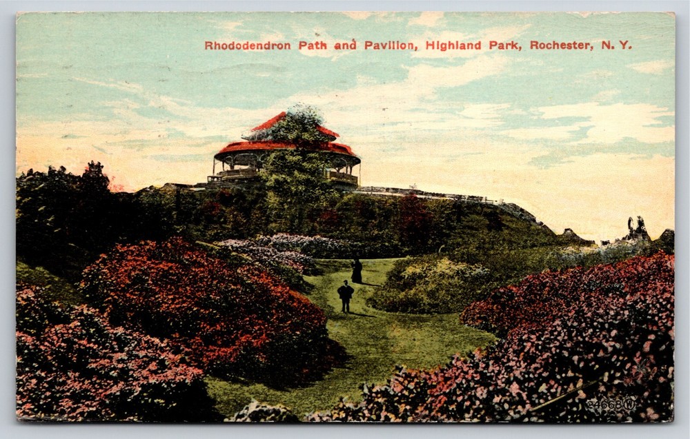 Rochester New York~Rhododendron Path & Pavilion~Highland Park~1914 Postcard
