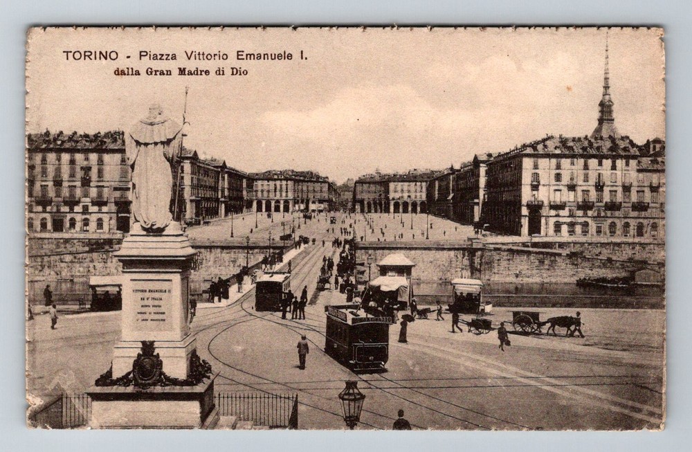 Italy- Torino Plaza Vittorio Emanuele Statue Old Postal PC View Vintage Postcard