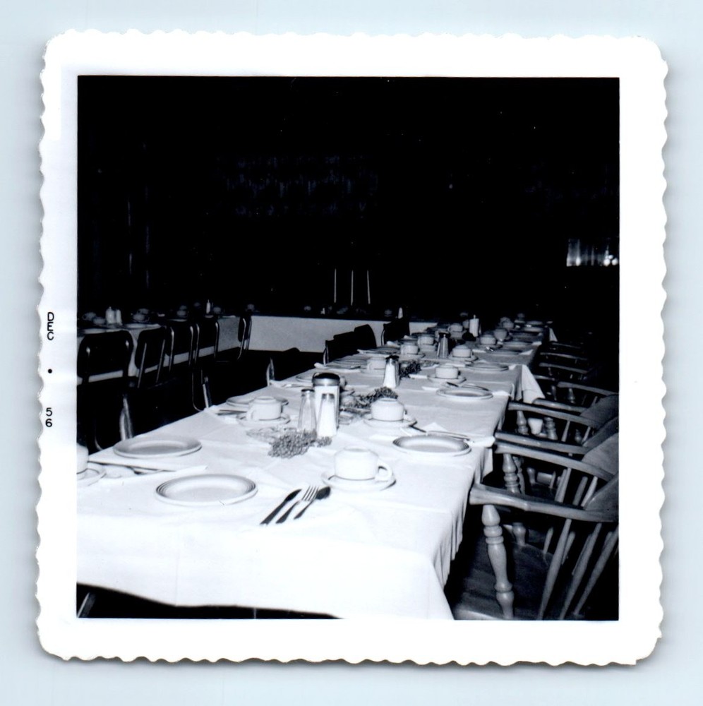 Old Vintage Square Photo DINNER TABLE SETTING 1956 ANTIQUE SNAPSHOT