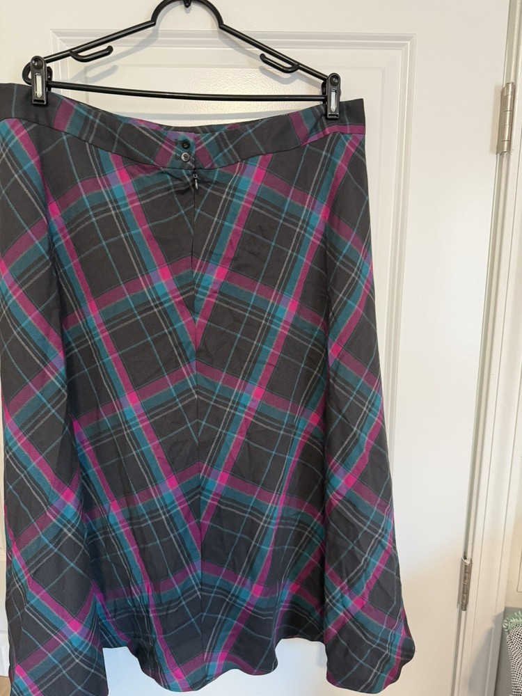 -JONES WEAR Women's Polyester Flare Skirt Long Plaid Lined Multi Size 18