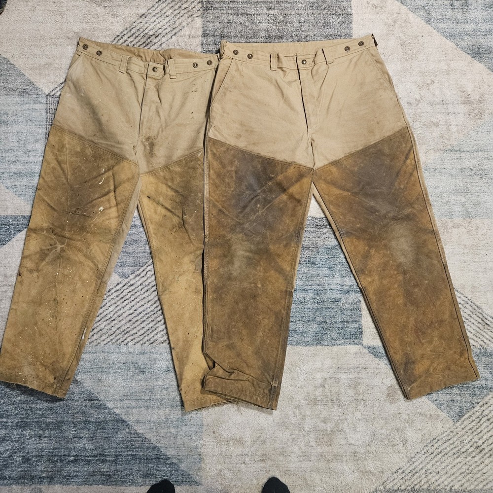 2 Pairs of Vintage Filson Work Pants 38 x 30.5 Waxed Double Knee Distressed 775