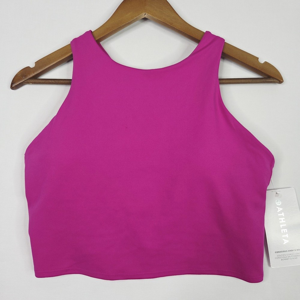 Athleta Conscious Crop D-DD+ Sports Bra Pink Medium PowerVita Longline NWT