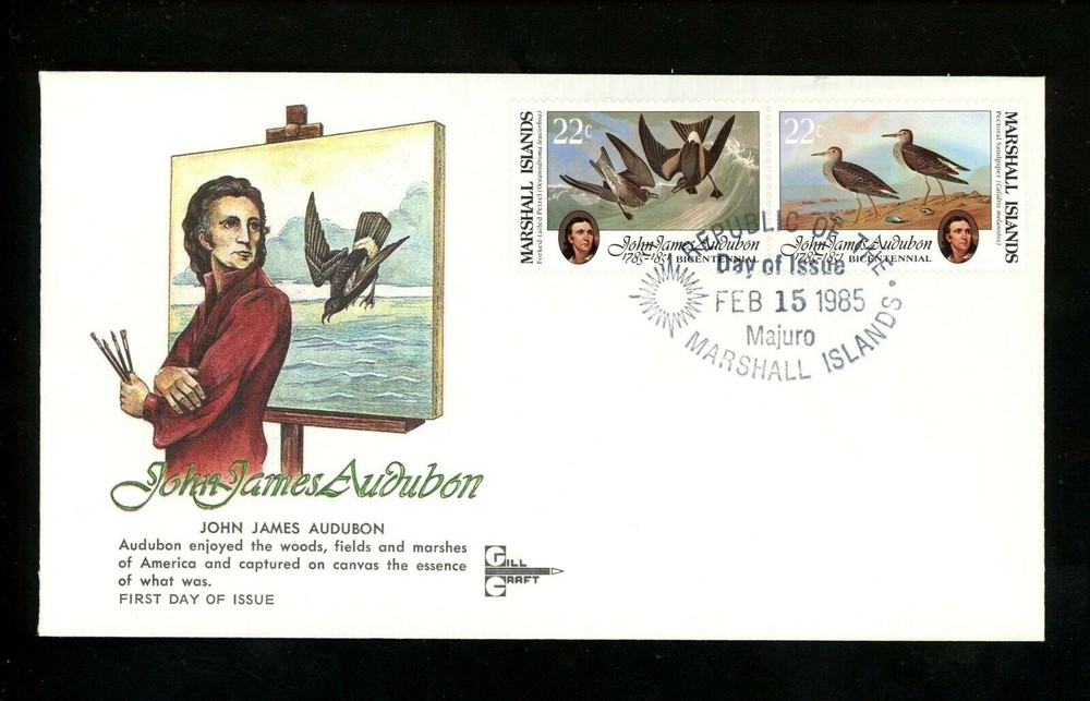 Postal History US Marshall Islands FDC #63-64 John Audubon 1985 Gill Craft