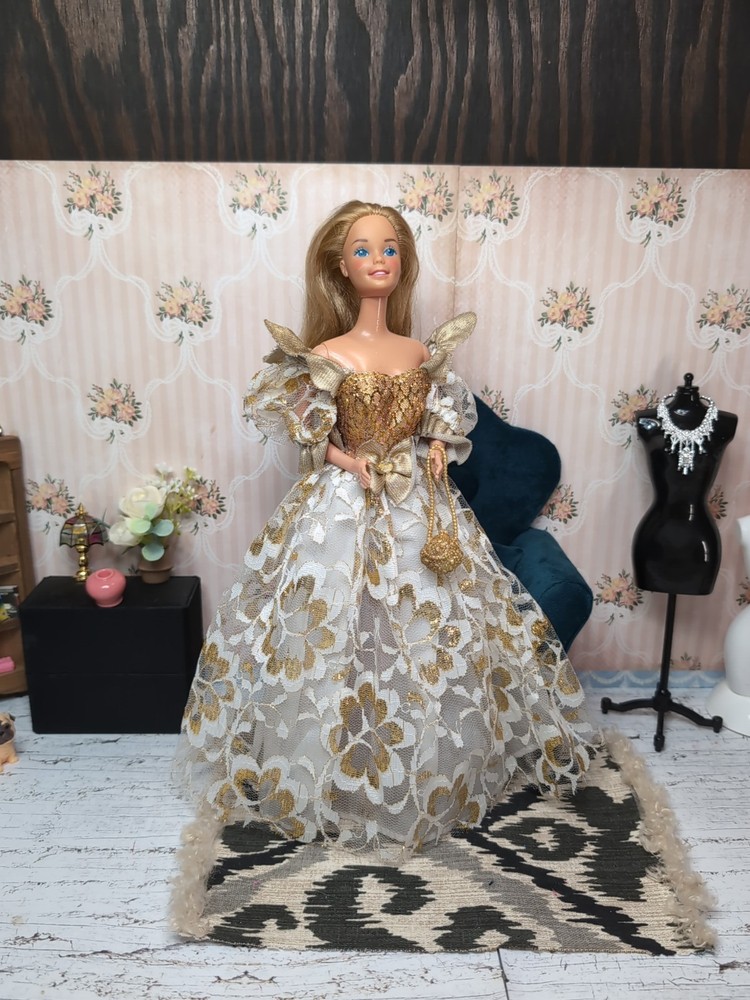 Vintage Barbie Clone Outfit - Gown, Gold Pumps, Handbag & Hanger