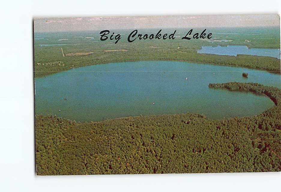 Postcard Big Crooked Lake Michigan USA North America Aerial View Vintage