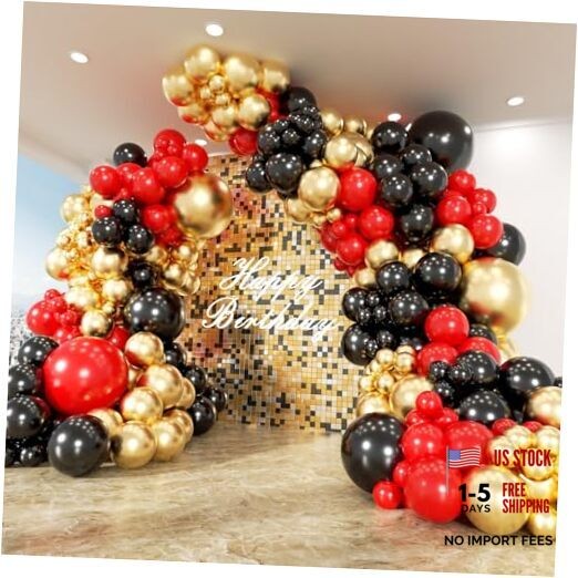 153Pcs Gold Balloons Garland Arch Kit - 18 12 10 5 inch Different Red and Black