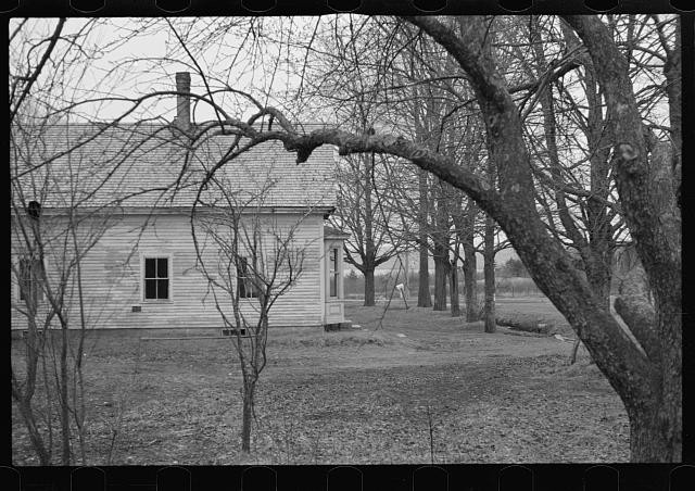 Photo:1930s Rural House Yard Trees Farmhouse Exterior Black and White